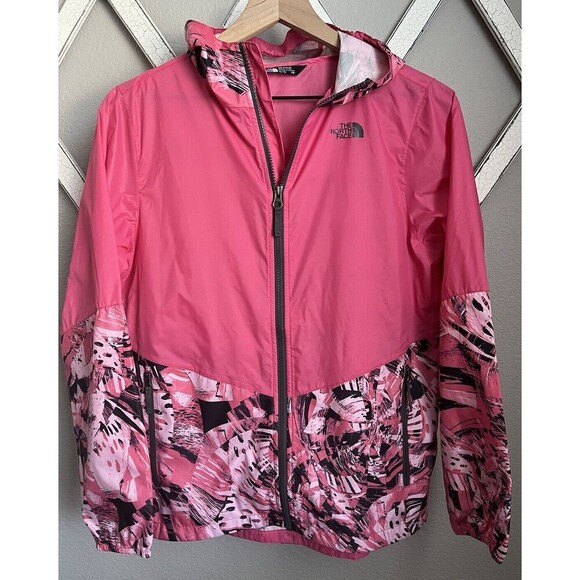 The North Face Girl’s XL 18 Full Zip Hooded Windbreaker Jacket - Pink - Picture 1 of 8